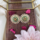 Vriksham Antique Floral Stud Earring-White Green-G18234